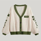 Cute Lantern Sleeve Knitted Cardigan Warm Embroidery Sweater Casual V-neck Single Breasted Sweater Coat Y2k